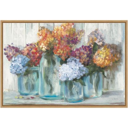 Picture of Amanti Art Fall Hydrangeas in Glass Jar Crop by Carol Rowan Framed Canvas Wall Art Print, 16inH x 23inW, Maple