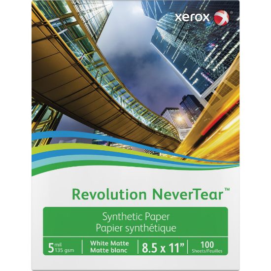 Picture of Xerox Revolution Synthetic Matte Laser Paper, White, Letter Size (8 1/2in x 11in), Ream Of 100 Sheets, 91 Lb, 94 Brightness