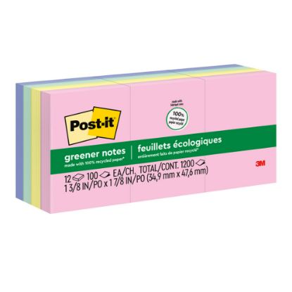 Picture of Post-it Greener Notes, 1 3/8 in x 1 7/8 in, 12 Pads, 100 Sheets/Pad, Clean Removal, Sweet Sprinkles Collection