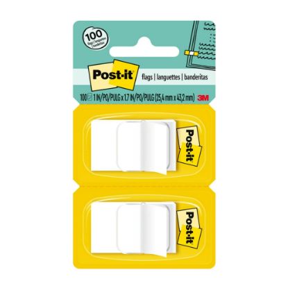 Picture of Post-it Flags, 1in x 1 -11/16in, White, 50 Flags Per Pad, Pack Of 2 Pads