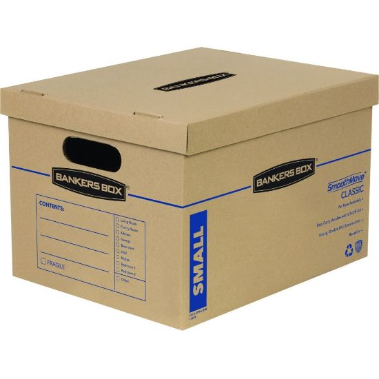 Picture of Bankers Box SmoothMove Classic Moving & Storage Boxes, Small, 10in x 12in x 15in, Kraft/Blue, Carton Of 20