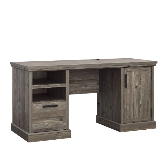 Picture of Sauder Aspen Post 59inW Double-Pedestal Computer Desk With Drawer, Pebble Pine