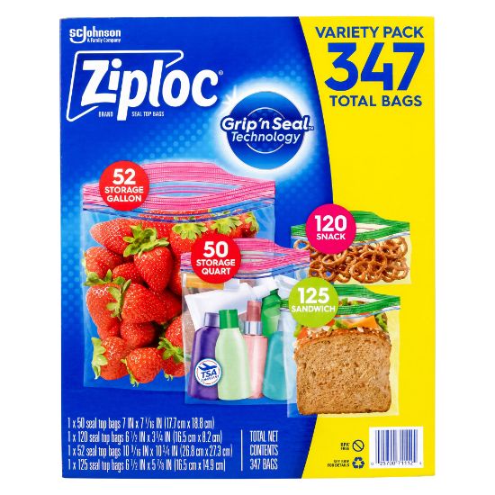 Picture of Ziploc Storage Bag Variety Pack, 3-3/16in x 6-1/2in, Clear, Pack Of 347 Bags