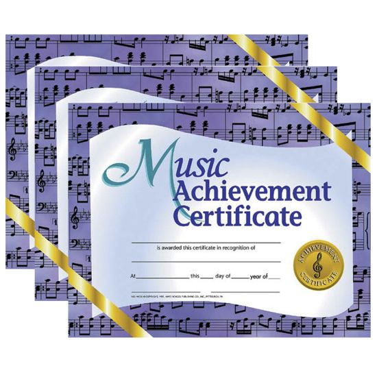 Picture of Hayes Certificates, 8-1/2in x 11in, Music Achievement, Purple, 30 Certificates Per Pack, Set Of 3 Packs