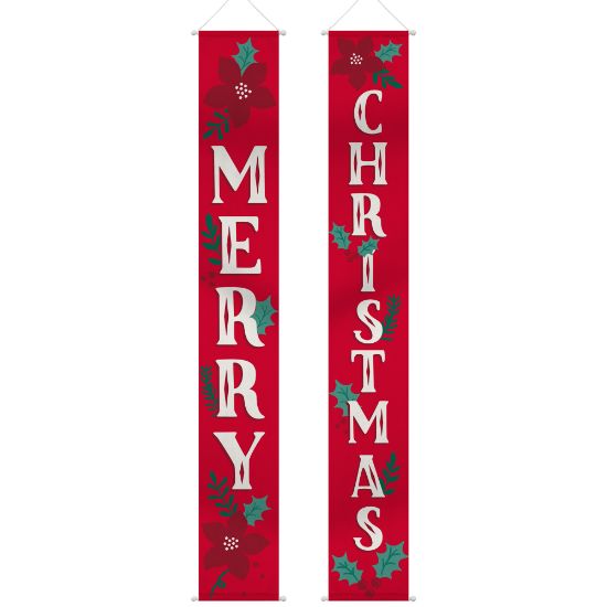 Picture of Amscan 671212 Traditional Christmas Hanging Flags, 13-1/2in x 72in, Red, Set Of 2 Flags