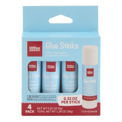 Picture of Office Depot Brand Glue Sticks, 0.32 Oz, Clear, Pack Of 4 Glue Sticks