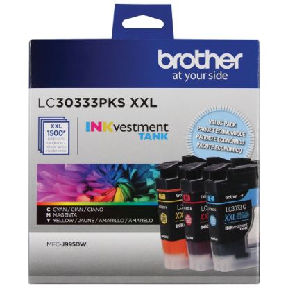 Picture of Brother LC3033 INKvestment Cyan; Magenta; Yellow Super-High-Yield Ink Tanks, Pack Of 3, LC30333PKS