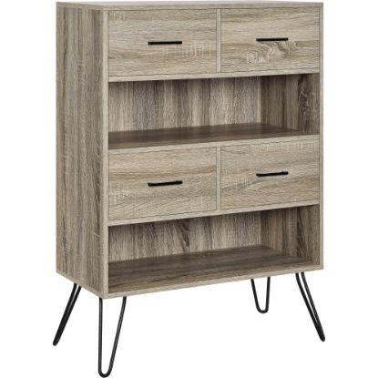 Picture of Ameriwood Home Landon Retro 44inH 2-Shelf Bookcase With Bins, Distressed Gray Oak