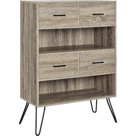 Picture of Ameriwood Home Landon Retro 44inH 2-Shelf Bookcase With Bins, Distressed Gray Oak