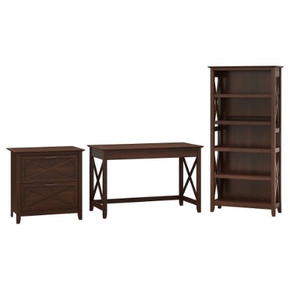 Picture of Bush Furniture Key West 48inW Writing Desk With 2 Drawer Lateral File Cabinet And 5 Shelf Bookcase, Bing Cherry, Standard Delivery