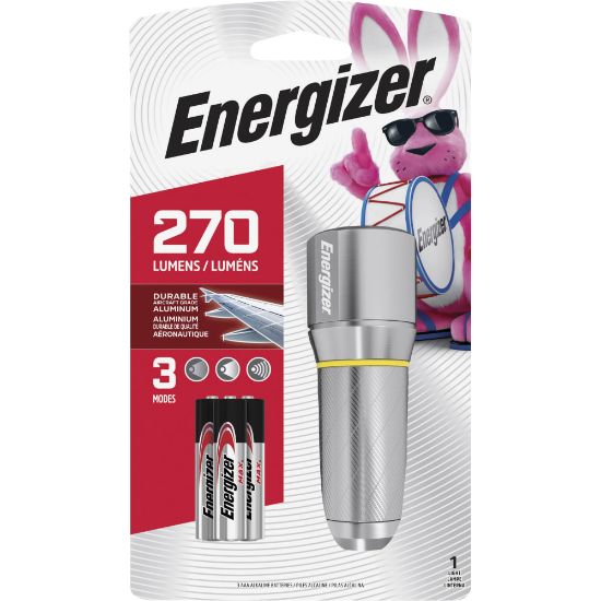 Picture of Energizer Vision HD Compact Flashlight - LED - 270 lm Lumen - 3 x AA - Battery - Metal - Chrome - 1 Each