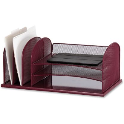 Picture of Safco Onyx 3 Tray/3 Upright Section Desk Organizer - 8.3in Height x 19.5in Width x 11.5in Depth - Desktop - Wine - Steel - 1 Each