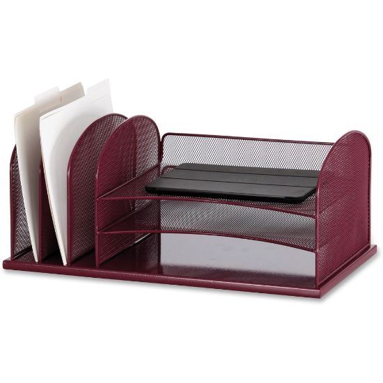 Picture of Safco Onyx 3 Tray/3 Upright Section Desk Organizer - 8.3in Height x 19.5in Width x 11.5in Depth - Desktop - Wine - Steel - 1 Each