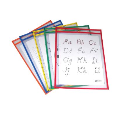 Picture of C Line Reusable Dry-Erase Pockets, 9in x 12in, Assorted Primary Colors, Pack Of 5, Set Of 2 Packs