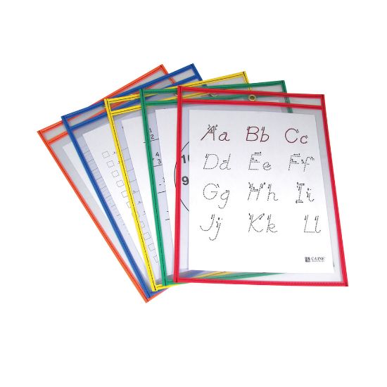 Picture of C Line Reusable Dry-Erase Pockets, 9in x 12in, Assorted Primary Colors, Pack Of 5, Set Of 2 Packs