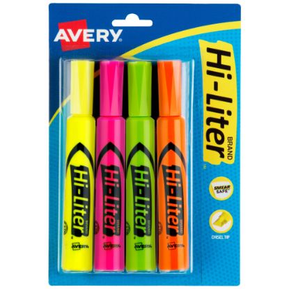 Picture of Avery Hi-Liter SmearSafe Highlighters, Chisel Tip, Desk-Style, Assorted, Pack Of 4