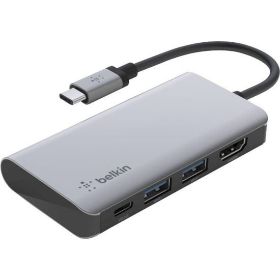 Picture of Belkin USB-C 4-in-1 Multiport Adapter, Laptop Docking Station, 2x USB-A 3.0, 4k HDMI, 100W Power Delivery - USB Type C - USB Type-C - Wired