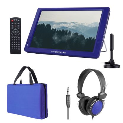 Picture of Trexonic Portable Rechargeable 14in LED TV With Amplified Antenna, Carry Bag And Headphones, Blue, 995117420M