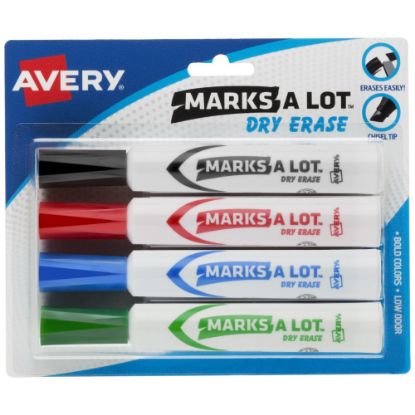 Picture of Avery Marks A Lot Dry Erase Markers, Chisel Tip, Desk-Style, Assorted Colors, Pack Of 4 Markers