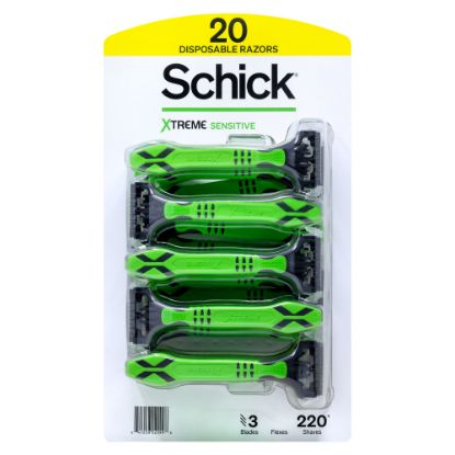 Picture of Schick Xtreme Sensitive Men's Disposable Razors, Green, Pack Of 20 Razors