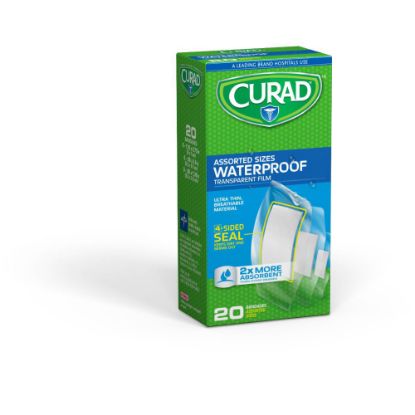 Picture of CURAD Waterproof Adhesive Strips, Assorted, Clear, Case Of 24