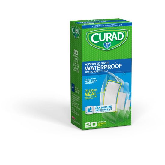 Picture of CURAD Waterproof Adhesive Strips, Assorted, Clear, Case Of 24