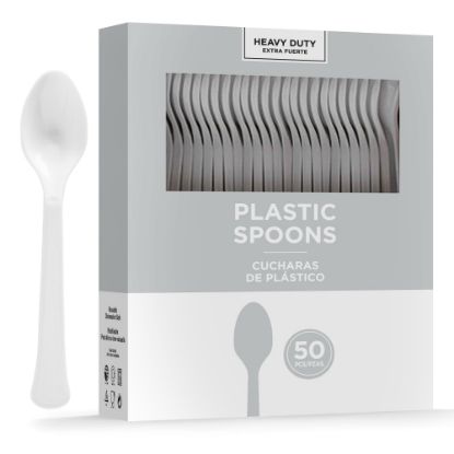 Picture of Amscan 8018 Solid Heavyweight Plastic Spoons, Silver, 50 Spoons Per Pack, Case Of 3 Packs