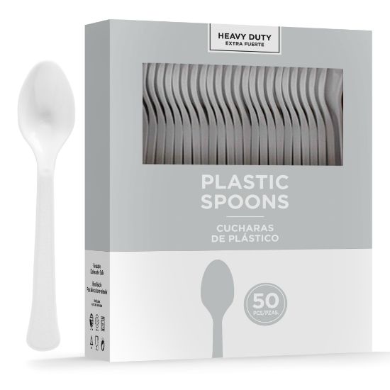 Picture of Amscan 8018 Solid Heavyweight Plastic Spoons, Silver, 50 Spoons Per Pack, Case Of 3 Packs