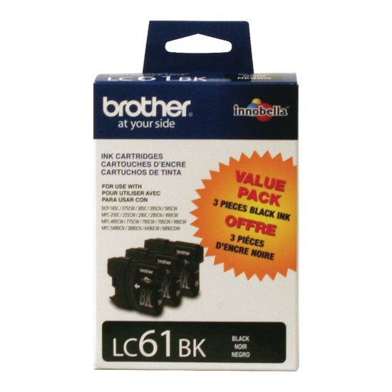 Picture of Brother LC61 Black Ink Cartridges, Pack Of 3, LC61BK3PKS