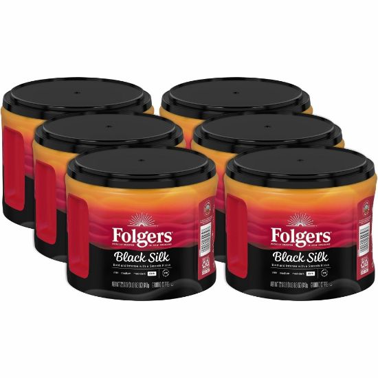 Picture of Folgers Black Silk Ground Canister Coffee, Dark Roast, Case Of 6, 24.2 Oz Per Canister