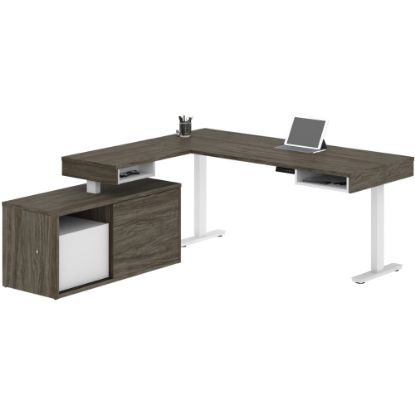 Picture of Bestar Pro-Vega 81inW L-Shaped Standing Corner Desk With Credenza, Walnut Gray/White