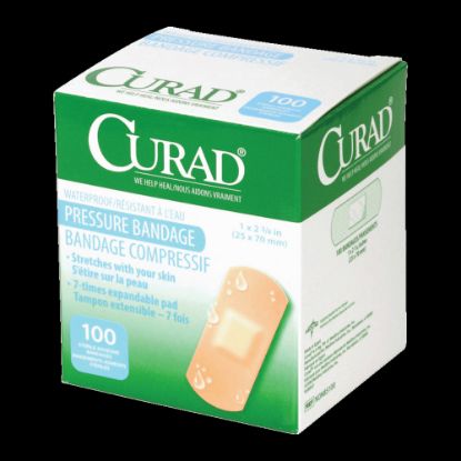 Picture of Medline Curad Pressure Adhesive Bandages, 2 3/4in x 1in, Neutral, Box Of 100