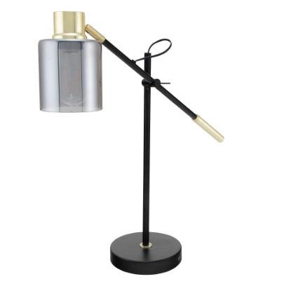 Picture of Realspace Veretti 23inH Modern Tilt-Arm Lamp, Adjustable, Smokey Gray Shade/Black Base