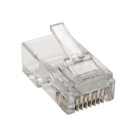 Picture of Tripp Lite Cat6 RJ45 Modular Plug for Round Stranded UTP Conductor 4-Pair, 100 Pack - Network connector - RJ-45 (M) - UTP - CAT 6 - round, stranded - clear (pack of 100)