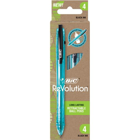 Picture of BIC ReVolution Ocean-Bound Ball Pens, Medium Point, 1.0 mm, Blue Barrel, Black Ink, Pack Of 4 Pens