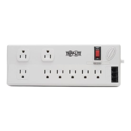 Picture of Tripp Lite 8-Outlet Surge Protector with DSL/Phone Line/Modem Surge Protection - 3150 Joules, 6 ft. Cord - Surge protector - 15 A - AC 120 V - 1800 Watt - output connectors: 8 - 6 ft cord - cool gray - TAA Compliant - for P/N: CLAMPUSBLK, CLAMPUSW