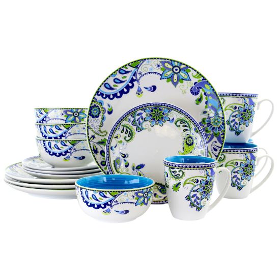 Picture of Gibson Elite Elama 16-Piece Round Porcelain Dinnerware Set, Blue Crush