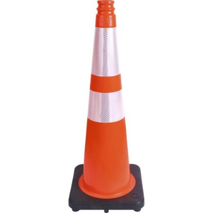 Picture of Tatco Slimline Traffic Cones - 1 Each - 10.8in Width x 28in Height x 10.8in Depth - Cone Shape - Reflective, Flexible, Long Lasting - Polyvinyl Chloride (PVC) - Orange, Silver