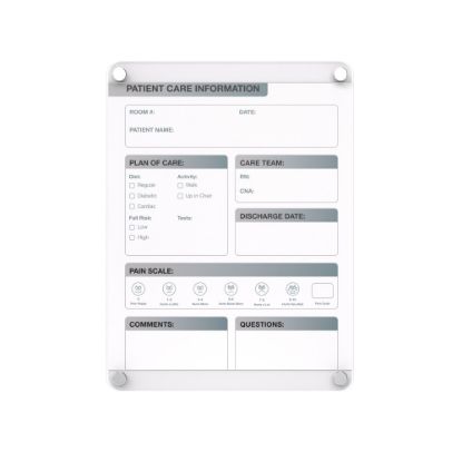 Picture of Ghent Graphics Slide Changeable Glassboard, Patient Room, 24inx28in Non-Magnetic, Vertical Orientation