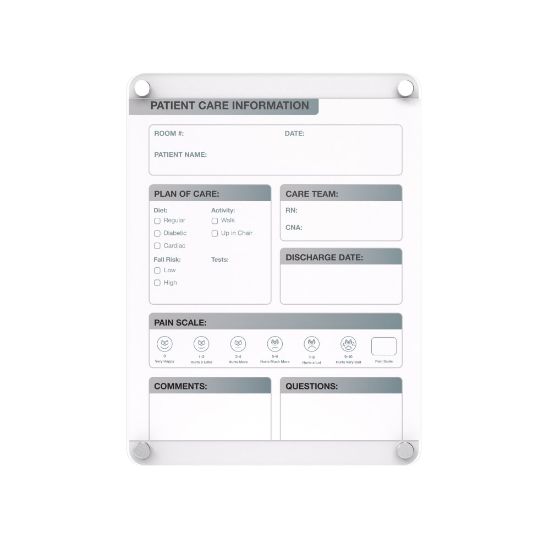 Picture of Ghent Graphics Slide Changeable Glassboard, Patient Room, 24inx28in Non-Magnetic, Vertical Orientation