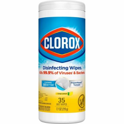 Picture of Clorox Disinfecting Cleaning Wipes - Ready-To-Use Wipe - Crisp Lemon Scent - 35 / Canister - 840 / Pallet - Yellow