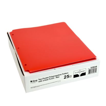 Picture of C-Line 2-Pocket 3-Hole Punch Poly Folders, 8-1/2in x 11in, Red, Pack Of 25 Folders