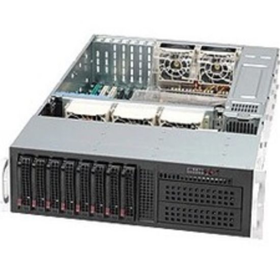 Picture of Supermicro SuperChassis 835TQC-R1K03B Server Case - Rack-mountable - Black - 3U - 11 x Bay - 2 x 1000 W - Power Supply Installed - EATX, ATX Motherboard Supported - 3 x External 5.25in Bay - 8 x External 3.5in Bay - 7x Slot(s)