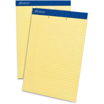 Picture of Ampad Perforated Ruled Pads, 2 Hole Punched, Letter Size, 50 Sheets, Ruled, Canary Yellow, Box Of 12