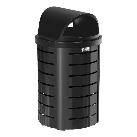 Picture of Suncast Commercial Outdoor Decorative Round Metal Trash Can With Roto-Molded Lid, 35 Gallons, Black