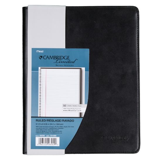 Picture of Cambridge Refillable Business Notebook, 6 5/8in x 9 1/2in, 1 Subject, College Ruled, 48 Sheets (96 Pages), Black