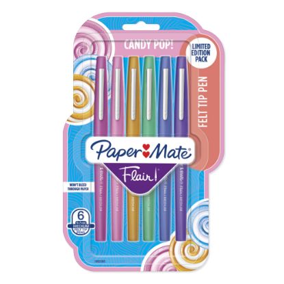 Picture of Paper Mate Flair Candy Pop Felt-Tip Markers, 0.7 mm, Medium Point, Assorted Colors, Pack Of 6