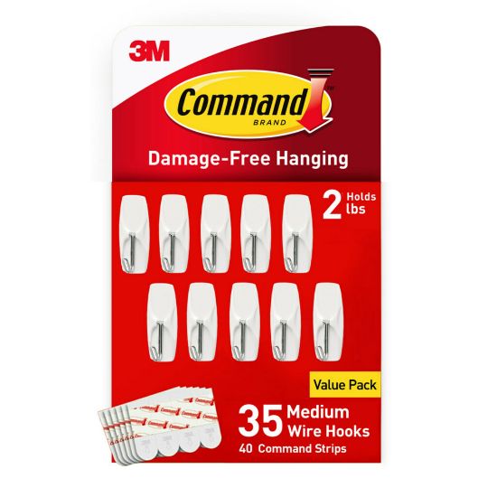 Picture of Command Medium Wire Toggle Hooks, 35 Command Hooks, 40 Command Strips, Damage Free Organizing of Dorm Rooms, White