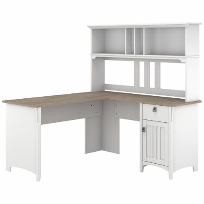 Picture of Bush Furniture Salinas 60inW L-Shaped Desk With Hutch, Shiplap Gray/Pure White, Standard Delivery