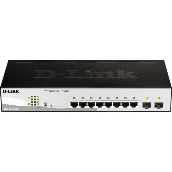 Picture of D-Link DGS-1210-10MP Ethernet Switch - 8 Ports - Manageable - Gigabit Ethernet - 1000Base-T, 1000Base-X - 3 Layer Supported - Modular - 2 SFP Slots - Twisted Pair, Optical Fiber - Lifetime Limited Warranty